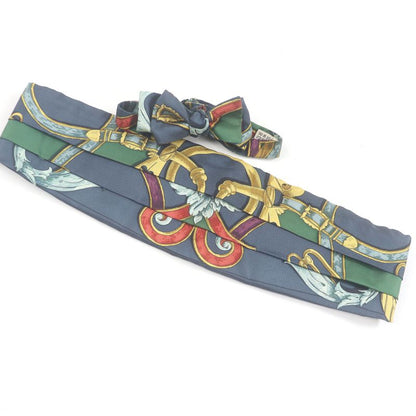 Hermes 100% Silk All-over Pattern Cummerbund Sash Bow Tie Set Of 2 Navy 42 With