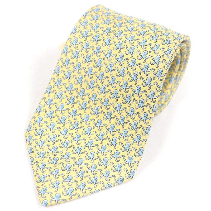 Hermes 5298ta 100% Silk Octopus Wide Tie Yellow With Box Made In France Men's