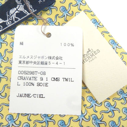 Hermes 5298ta 100% Silk Octopus Wide Tie Yellow With Box Made In France Men's