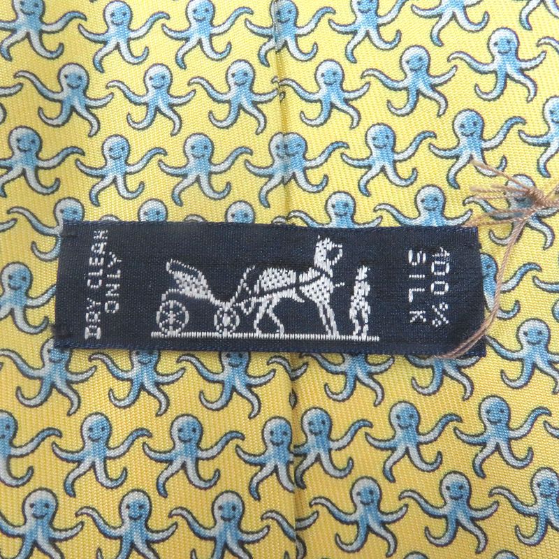 Hermes 5298ta 100% Silk Octopus Wide Tie Yellow With Box Made In France Men's