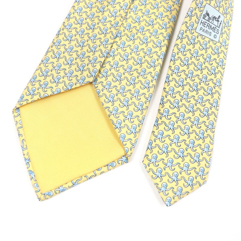 Hermes 5298ta 100% Silk Octopus Wide Tie Yellow With Box Made In France Men's