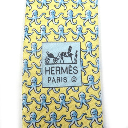 Hermes 5298ta 100% Silk Octopus Wide Tie Yellow With Box Made In France Men's