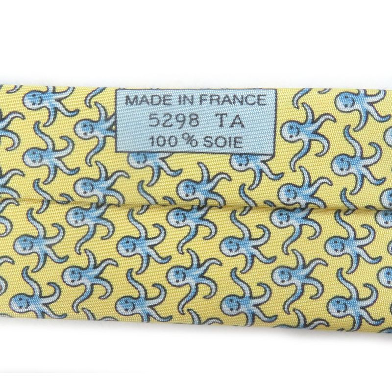 Hermes 5298ta 100% Silk Octopus Wide Tie Yellow With Box Made In France Men's