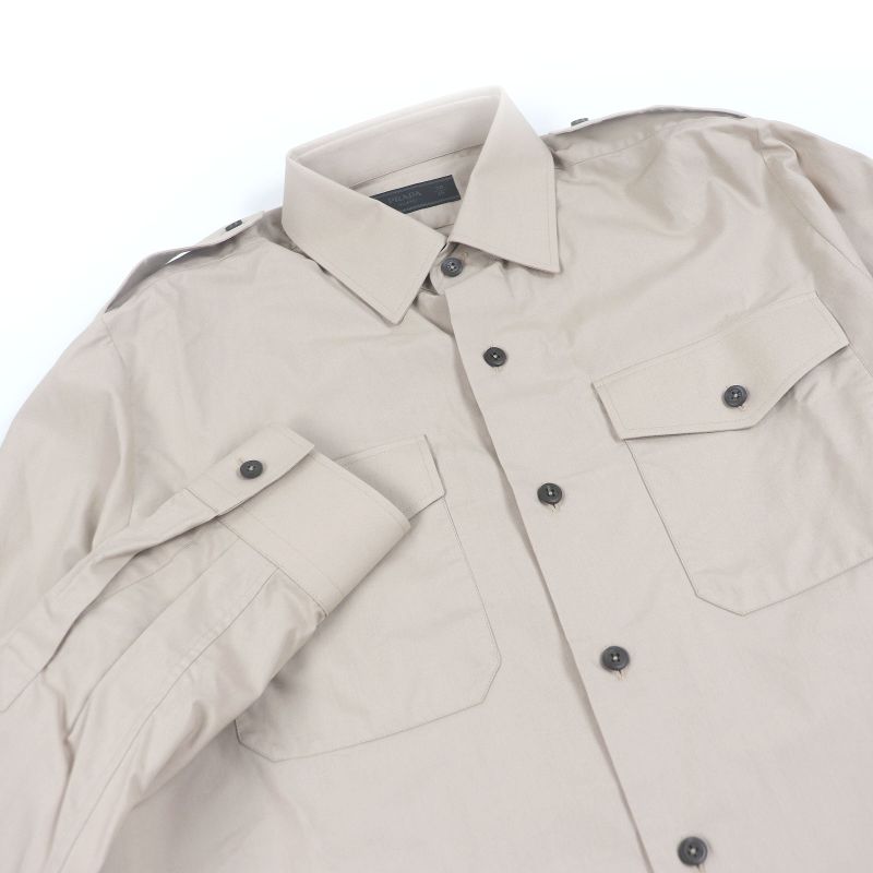 Prada 2023 Ucn513 100% Cotton Long Sleeve Shirt With Triangle Logo Epaulettes