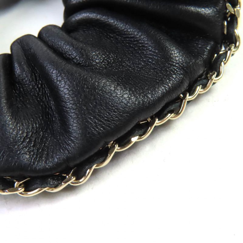 CHANEL A22 Leather Chouche With Coco Mark Chain Hair Accessory Black Gold