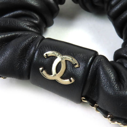 CHANEL A22 Leather Chouche With Coco Mark Chain Hair Accessory Black Gold