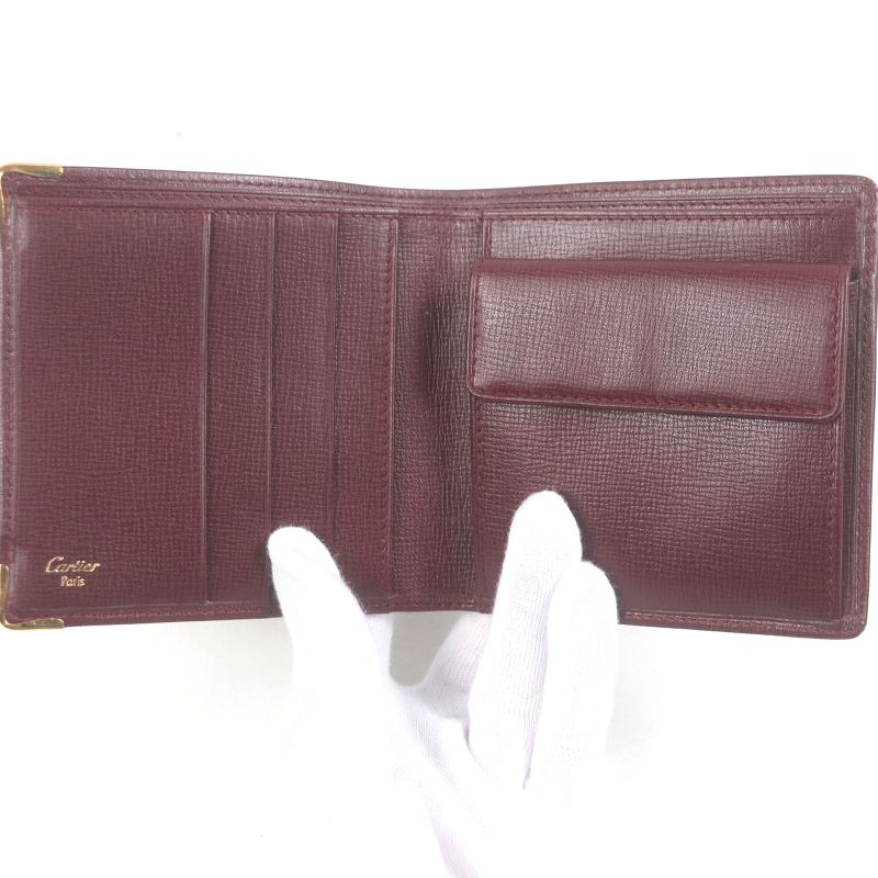 Cartier L3000165 Leather Must De Cartier Compact Wallet Bifold Wallet Bordeaux