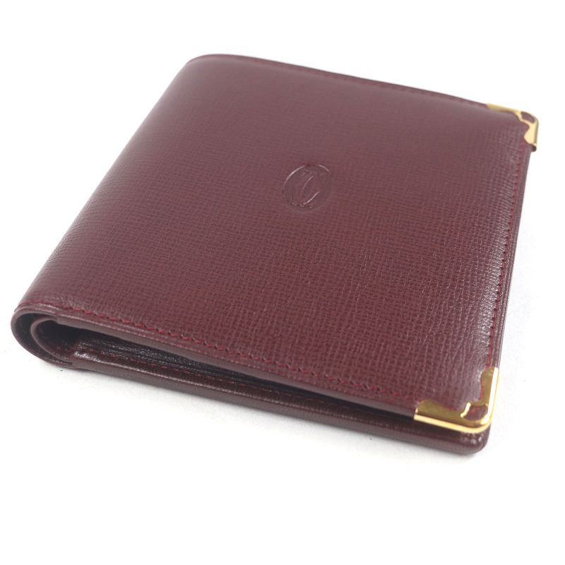 Cartier L3000165 Leather Must De Cartier Compact Wallet Bifold Wallet Bordeaux