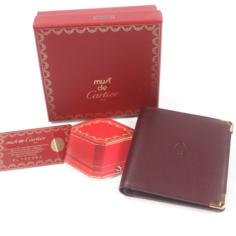 Cartier L3000165 Leather Must De Cartier Compact Wallet Bifold Wallet Bordeaux