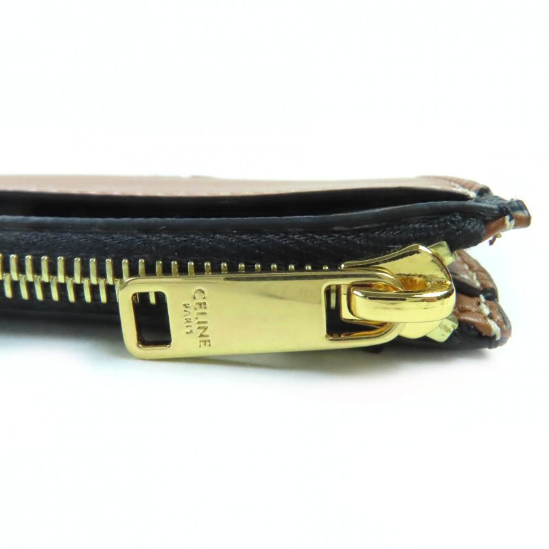 Celine Lamb Skin Triomphe Canvas Fragment Case Pass Case With Zip Card Case