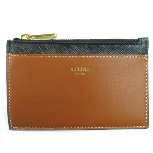 Celine Lamb Skin Triomphe Canvas Fragment Case Pass Case With Zip Card Case