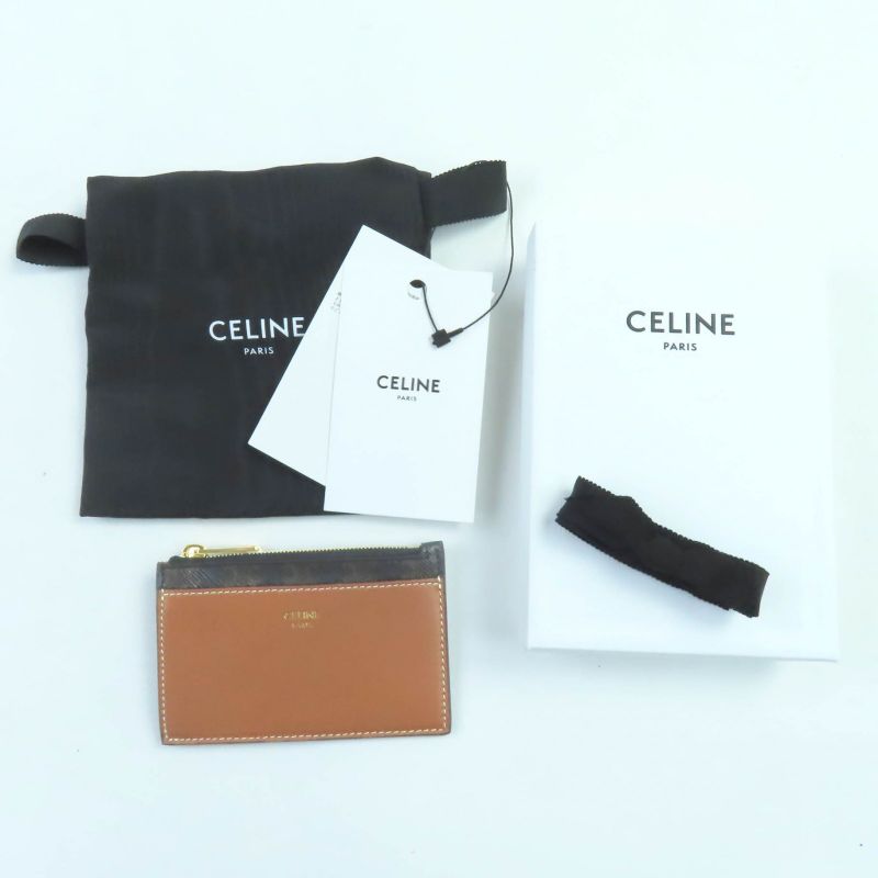 Celine Lamb Skin Triomphe Canvas Fragment Case Pass Case With Zip Card Case