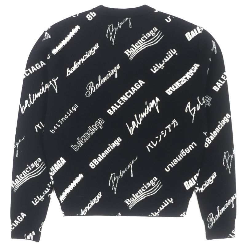 Balenciaga 23SS 724869 Logomaia All Over Kit Crewneck Knit Sweater Black S