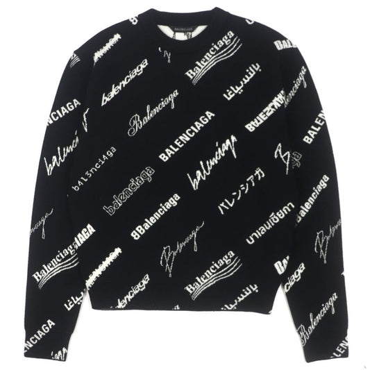 Balenciaga 23SS 724869 Logomaia All Over Kit Crewneck Knit Sweater Black S