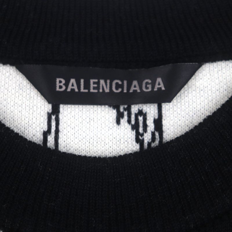 Balenciaga 23SS 724869 Logomaia All Over Kit Crewneck Knit Sweater Black S
