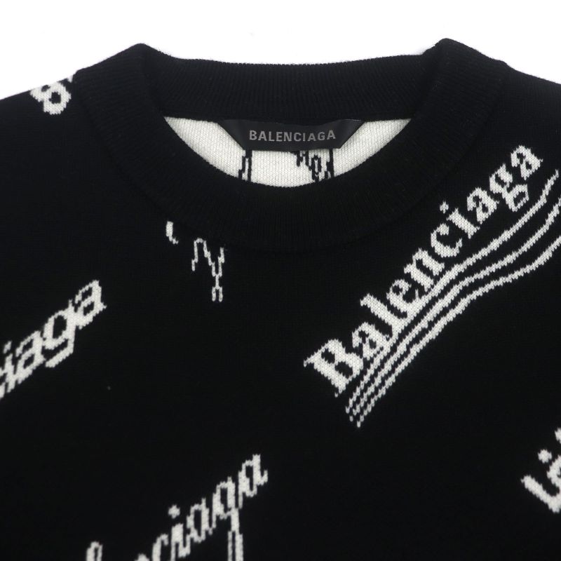 Balenciaga 23SS 724869 Logomaia All Over Kit Crewneck Knit Sweater Black S