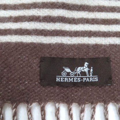 Hermes Sangre A Bucle 100% Cashmere Brown/ivoir Fringed Bicolor Scarf With Box