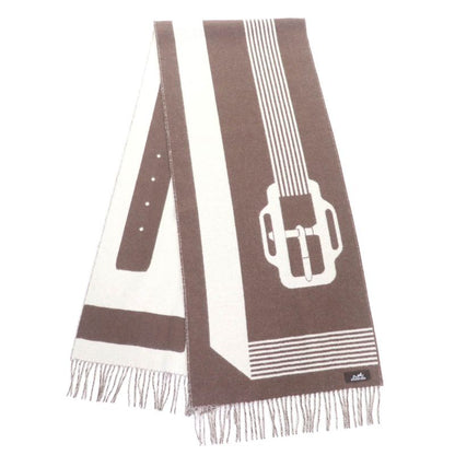 Hermes Sangre A Bucle 100% Cashmere Brown/ivoir Fringed Bicolor Scarf With Box