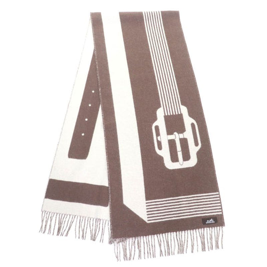 Hermes Sangre A Bucle 100% Cashmere Brown/ivoir Fringed Bicolor Scarf With Box
