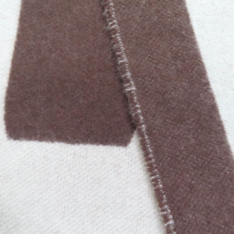 Hermes Sangre A Bucle 100% Cashmere Brown/ivoir Fringed Bicolor Scarf With Box