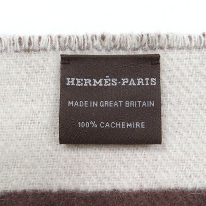 Hermes Sangre A Bucle 100% Cashmere Brown/ivoir Fringed Bicolor Scarf With Box