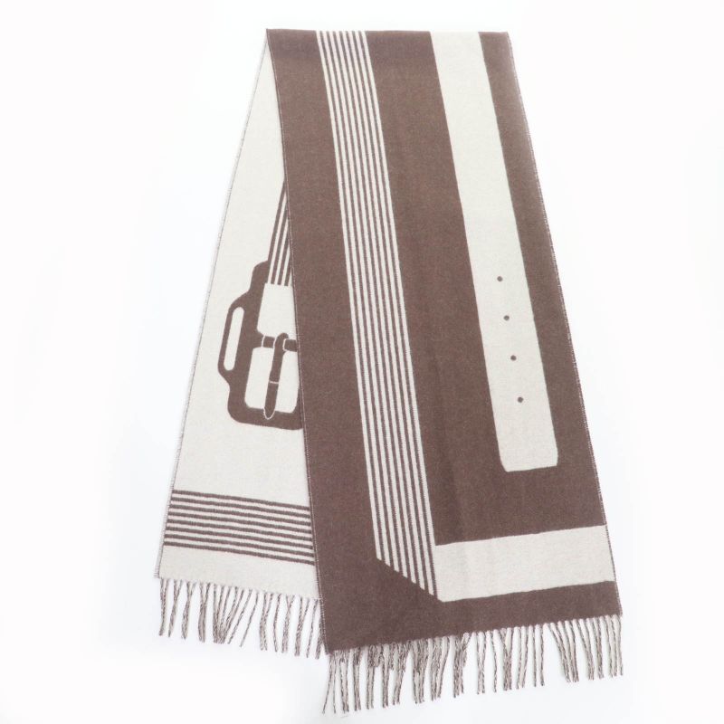 Hermes Sangre A Bucle 100% Cashmere Brown/ivoir Fringed Bicolor Scarf With Box