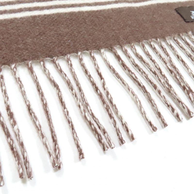 Hermes Sangre A Bucle 100% Cashmere Brown/ivoir Fringed Bicolor Scarf With Box