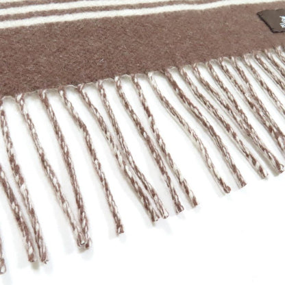 Hermes Sangre A Bucle 100% Cashmere Brown/ivoir Fringed Bicolor Scarf With Box