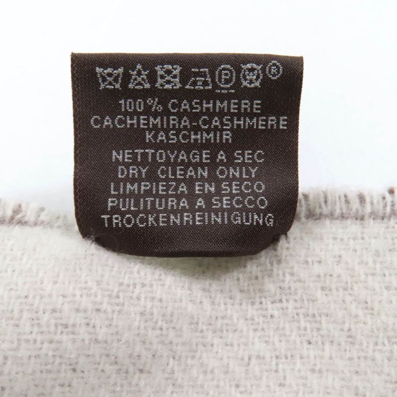 Hermes Sangre A Bucle 100% Cashmere Brown/ivoir Fringed Bicolor Scarf With Box