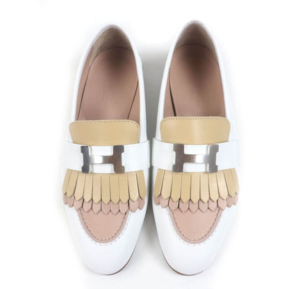 Hermes Af181070z Royale Hhardware Fringe Flat Shoes Leather Moccasins White
