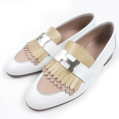 Hermes Af181070z Royale Hhardware Fringe Flat Shoes Leather Moccasins White
