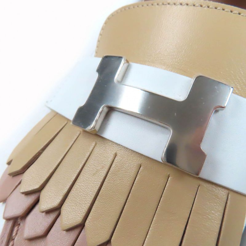 Hermes Af181070z Royale Hhardware Fringe Flat Shoes Leather Moccasins White