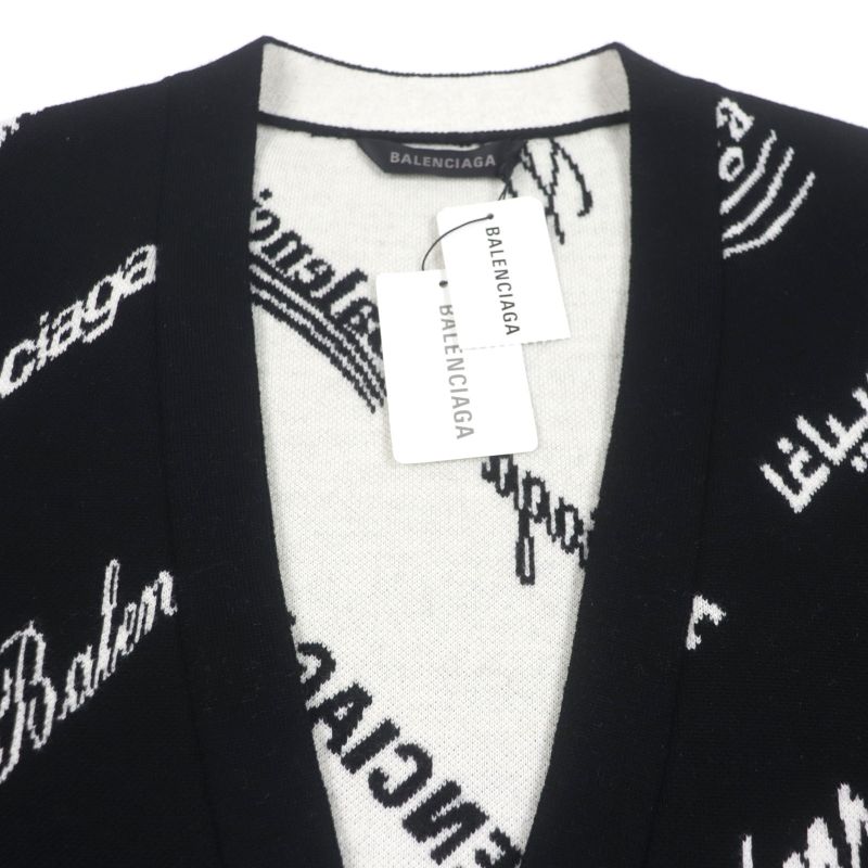 Balenciaga 23SS 724852 Logomaia All Over Cardigan V-neck Thick Knit Cardigan