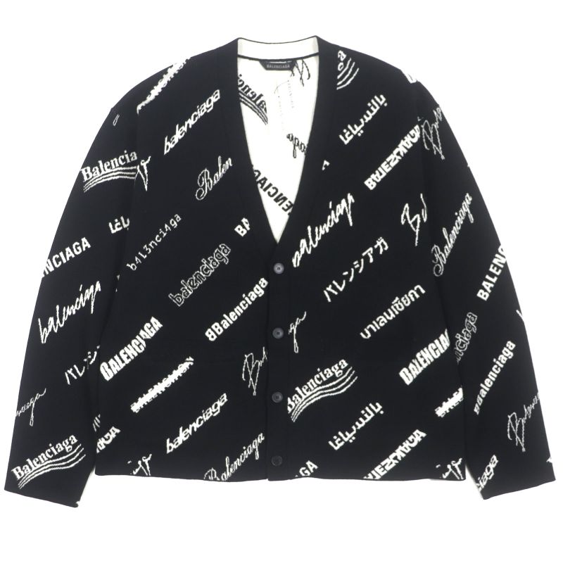 Balenciaga 23SS 724852 Logomaia All Over Cardigan V-neck Thick Knit Cardigan