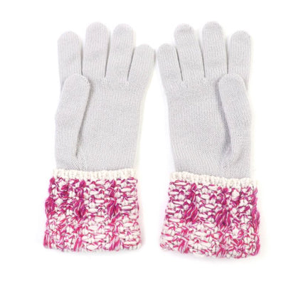 CHANEL 100% Cashmere Knitted Gloves With Coco Badge Gloves Grey Pink With Box
