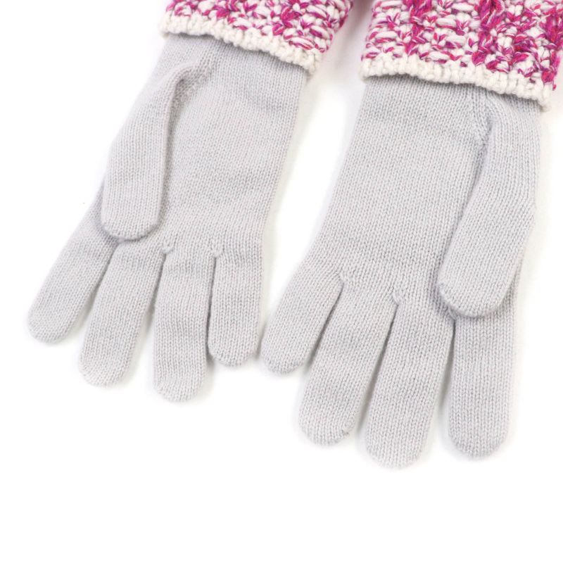 CHANEL 100% Cashmere Knitted Gloves With Coco Badge Gloves Grey Pink With Box