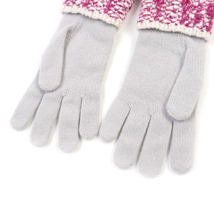 CHANEL 100% Cashmere Knitted Gloves With Coco Badge Gloves Grey Pink With Box