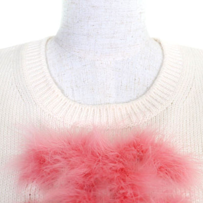 CHANEL P76042k10969 100% Cashmere Short Sleeved Knit With Coco Mark Fur Pieces