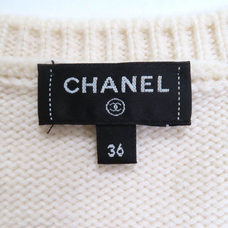 CHANEL P76042k10969 100% Cashmere Short Sleeved Knit With Coco Mark Fur Pieces