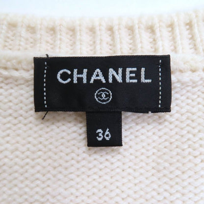 CHANEL P76042k10969 100% Cashmere Short Sleeved Knit With Coco Mark Fur Pieces