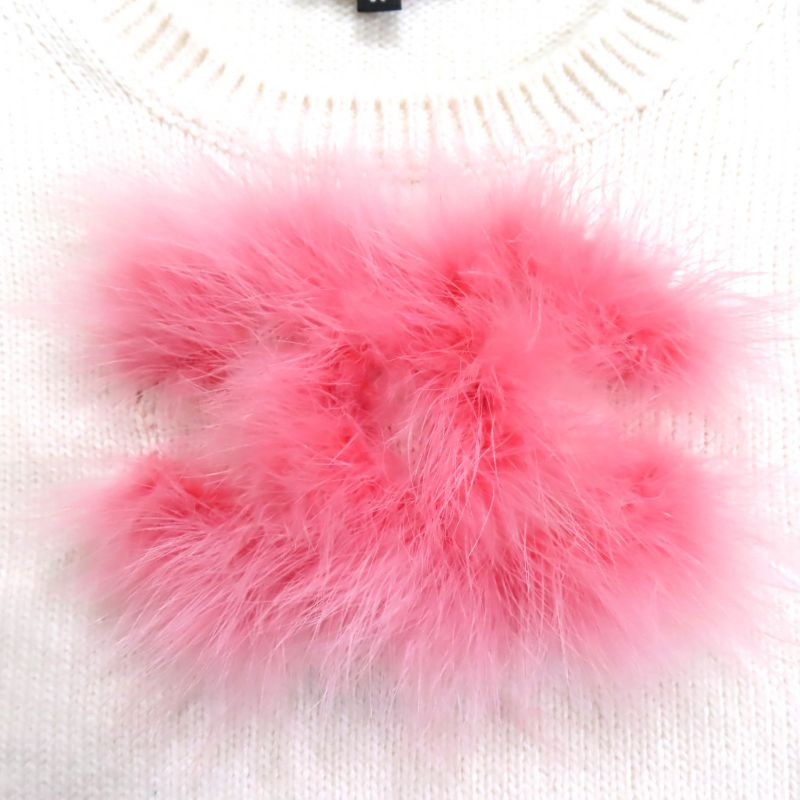 CHANEL P76042k10969 100% Cashmere Short Sleeved Knit With Coco Mark Fur Pieces