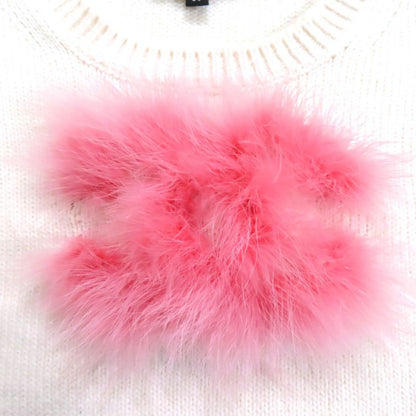 CHANEL P76042k10969 100% Cashmere Short Sleeved Knit With Coco Mark Fur Pieces