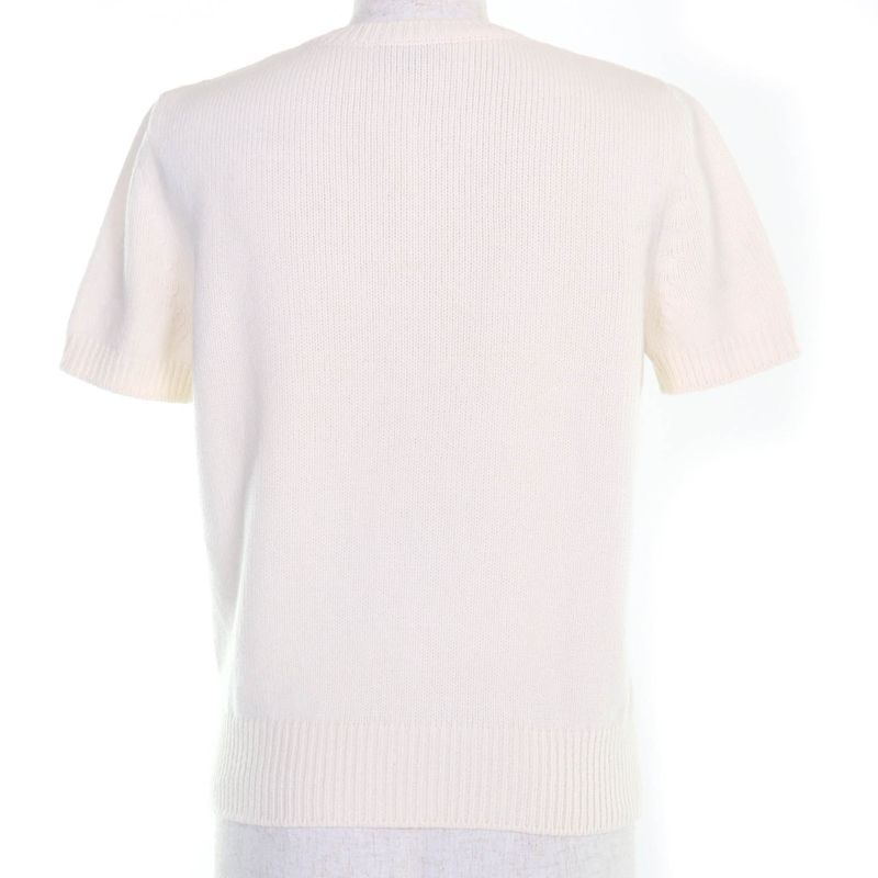 CHANEL P76042k10969 100% Cashmere Short Sleeved Knit With Coco Mark Fur Pieces