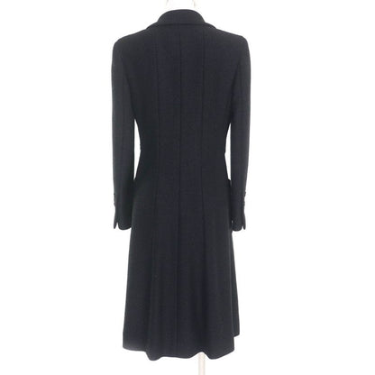 CHANEL Vintage 01A P18163 Logo Button Lined 100% Silk Tweed Long Coat Black 36