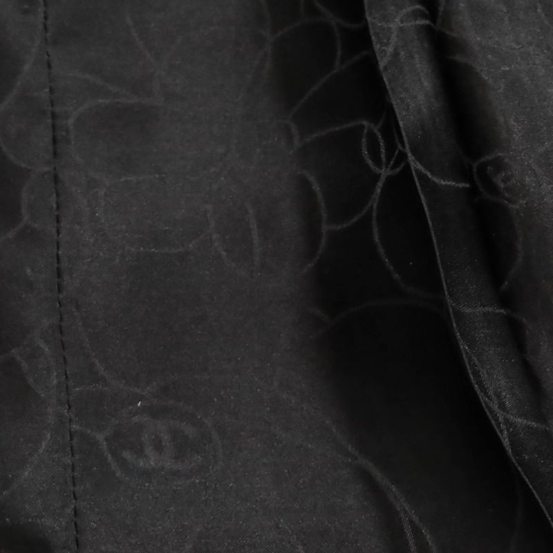 CHANEL Vintage 01A P18163 Logo Button Lined 100% Silk Tweed Long Coat Black 36