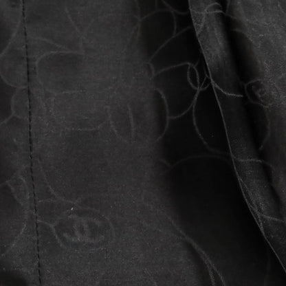 CHANEL Vintage 01A P18163 Logo Button Lined 100% Silk Tweed Long Coat Black 36