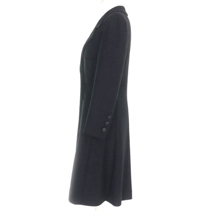 CHANEL Vintage 01A P18163 Logo Button Lined 100% Silk Tweed Long Coat Black 36