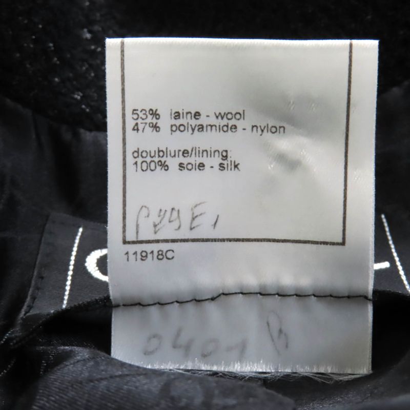 CHANEL Vintage 01A P18163 Logo Button Lined 100% Silk Tweed Long Coat Black 36