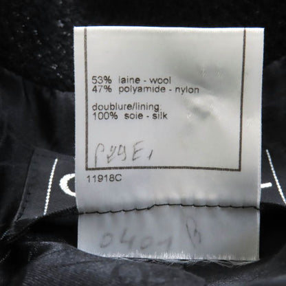 CHANEL Vintage 01A P18163 Logo Button Lined 100% Silk Tweed Long Coat Black 36