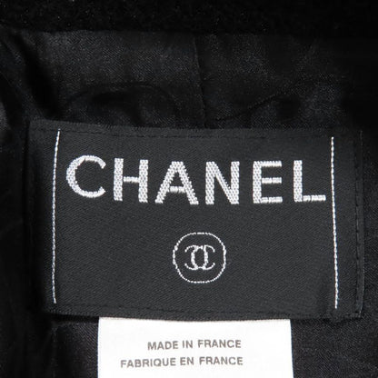 CHANEL Vintage 01A P18163 Logo Button Lined 100% Silk Tweed Long Coat Black 36